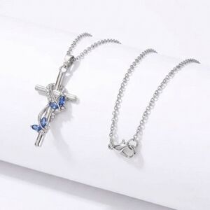 🆕️ Silver and Blue Cross Necklace with Leaf Accents NWOT
